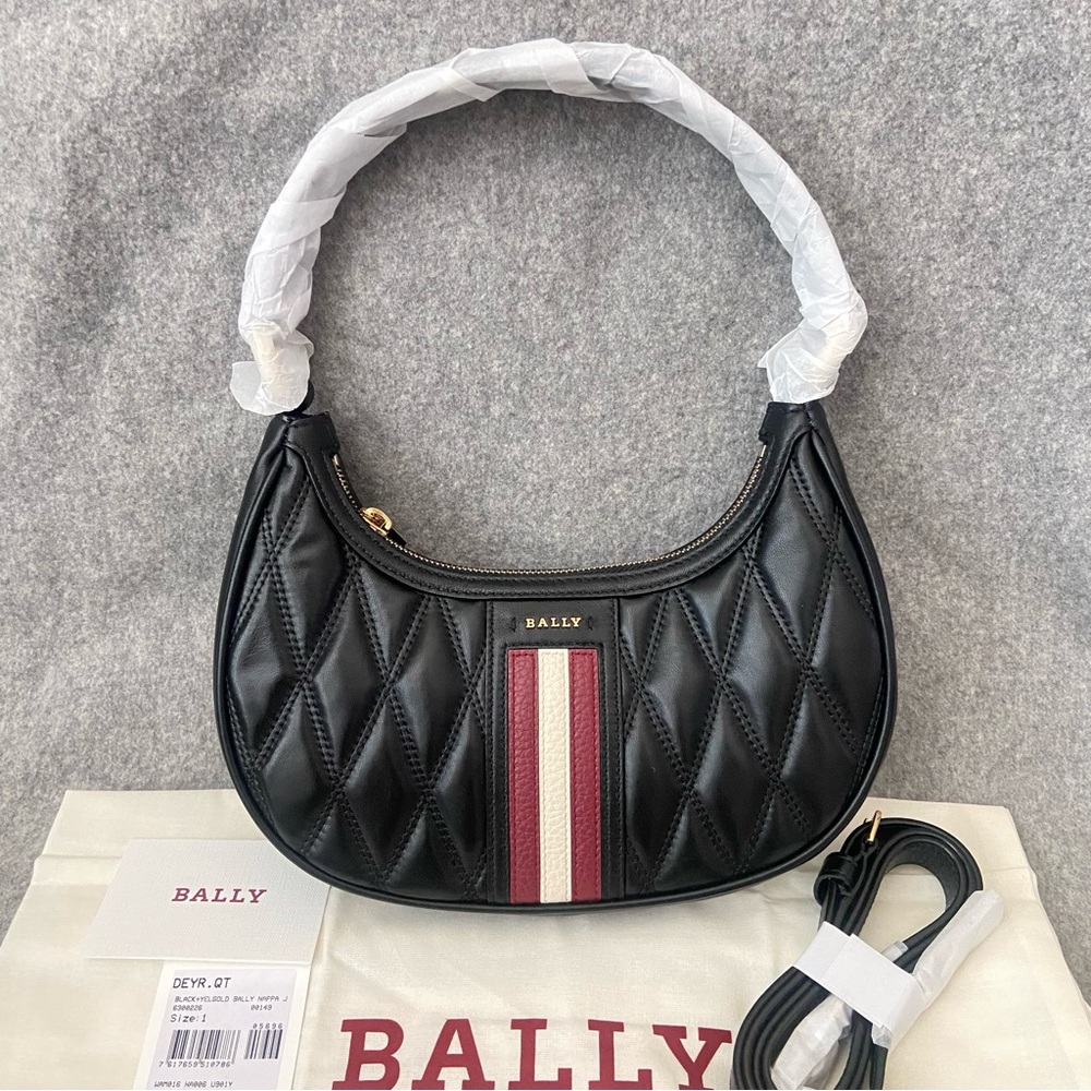 NWT Bally DEYR Quilted Stripe Leather Moon Shoulder Bag w/ crossbody strap